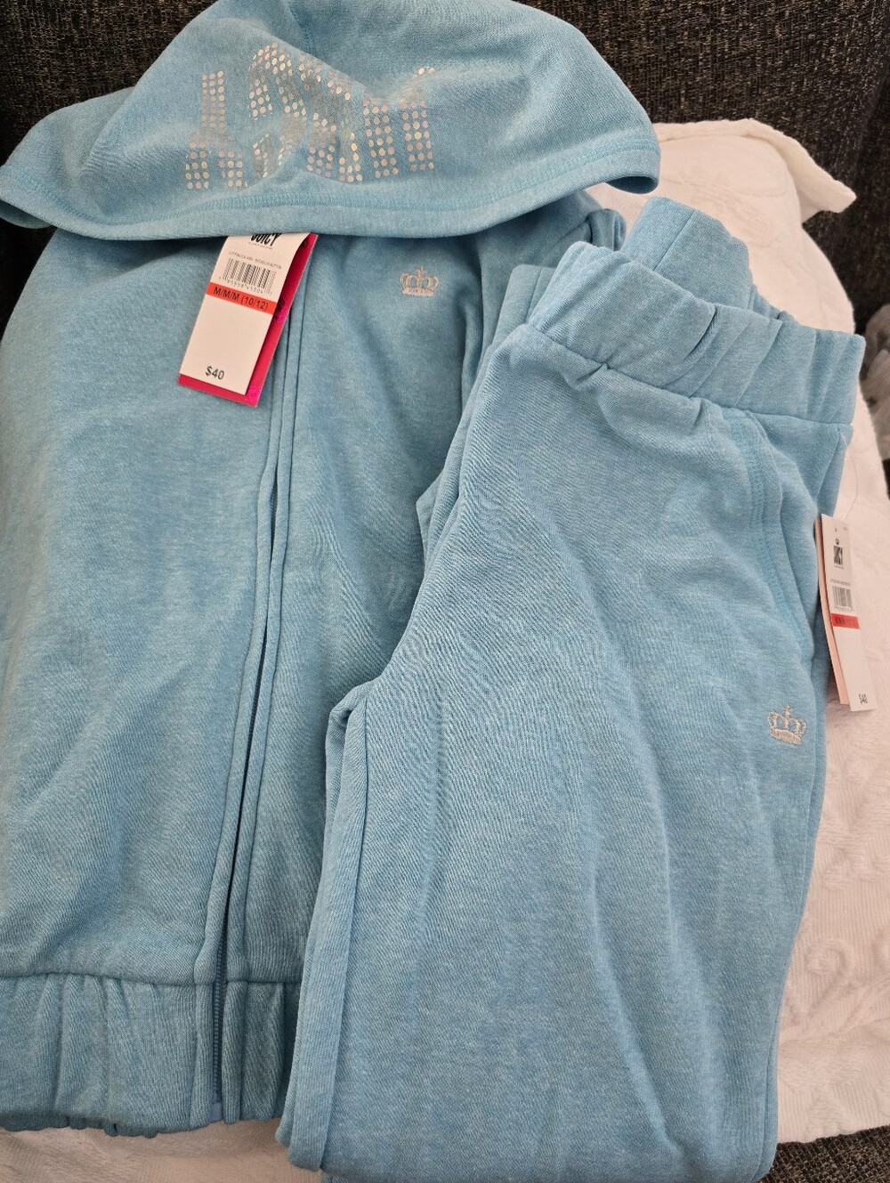 Juicy Couture Kids Light Blue Cotton Sweatpants & Hoodie Set